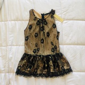 Black and Gold Lace Holiday Peplum Blouse